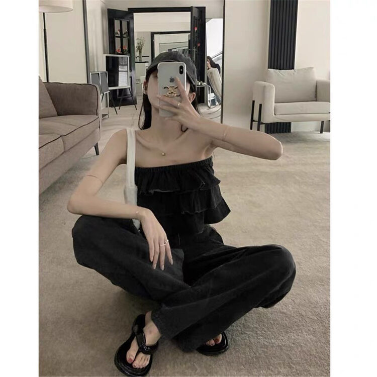 [Nana] sleeveless casual shirt + Korean high waisted jeans set 0125# PCZ