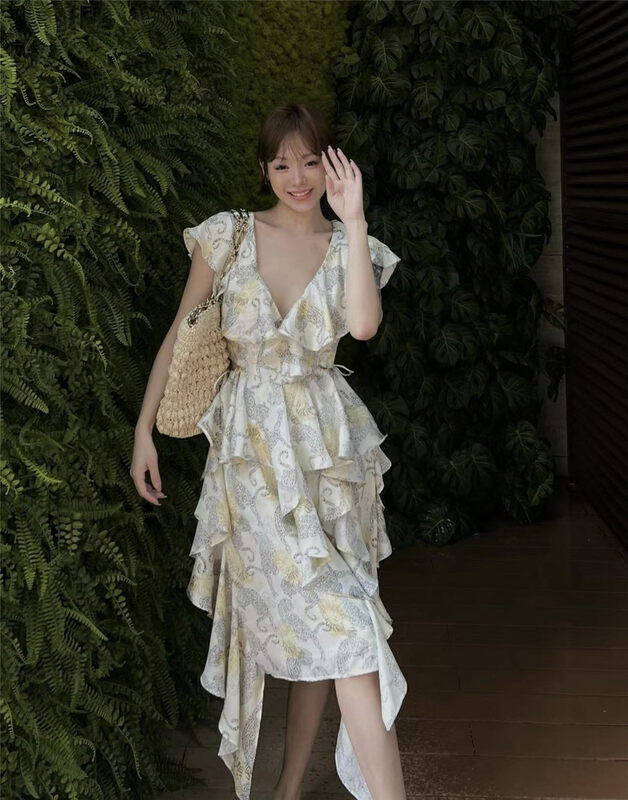 [laga] fashion V-neck color matching dress f2305# JJ