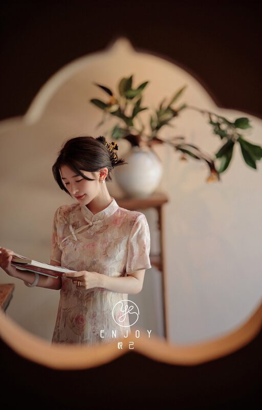 [enjoy · Yueji] Vintage Print Mock Neck Dress 9032# PCZ