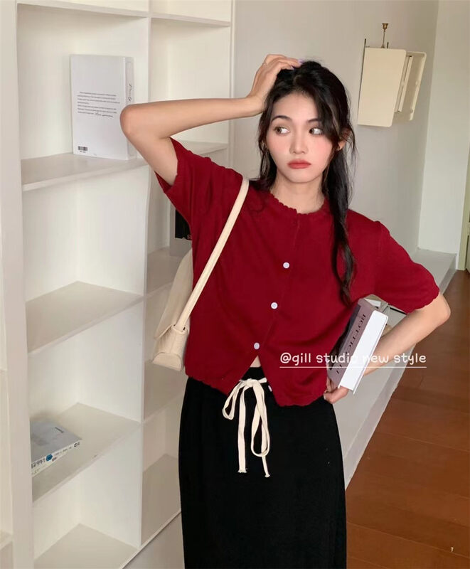 [gill] solid color versatile short knitted cardigan j001# ZSY