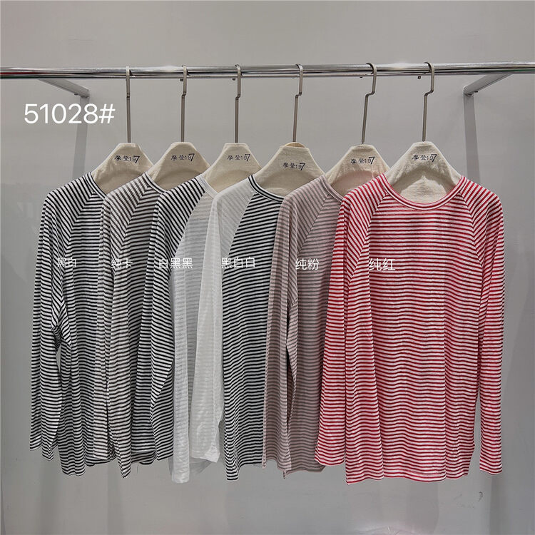 [modern 197] round neck loose striped sunscreen shirt 51028# LSL
