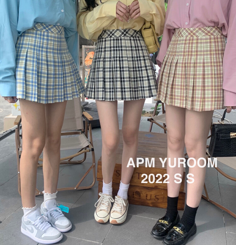 Original price 77.83! New year in early spring! [APM yuroom] Korean versatile Plaid pleated skirt 22651# LSL