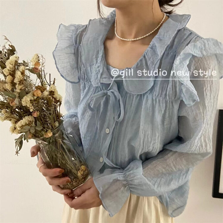 [gill] ladies' tie button up blouse + suspender vest two-piece suit 7001# ZSY