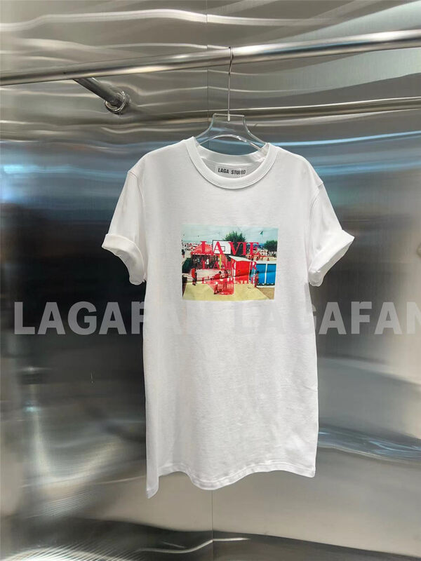 [laga] Unisex casual loose print short sleeved T-shirt 2320# JJ