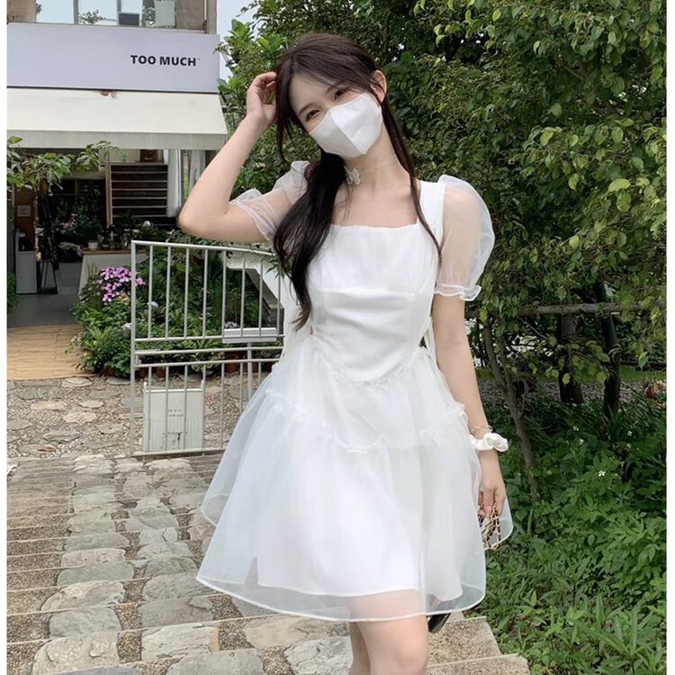 [Nana] short sleeved pleated square neck dress 1587# PCZ