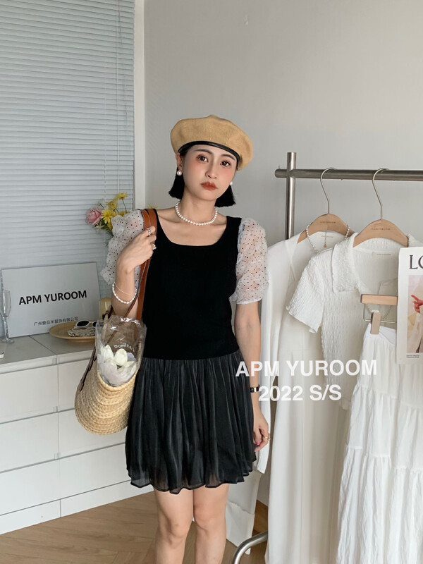 [APM yuroom] sweet wave dot bubble sleeve T-shirt 22259# LSL