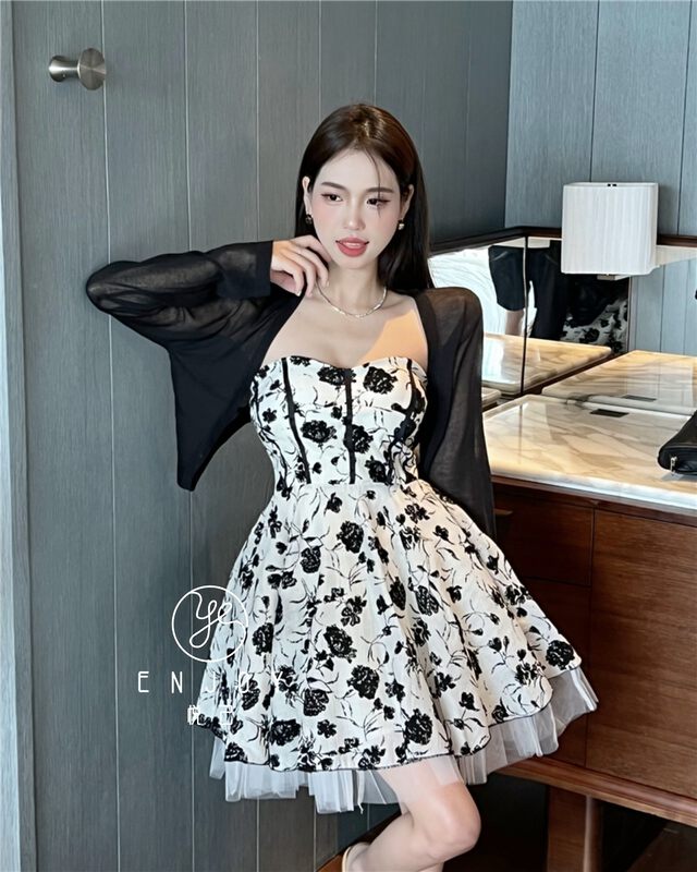 [enjoy · Yueji] Vintage printed flocking suspender dress 9004 \pcz