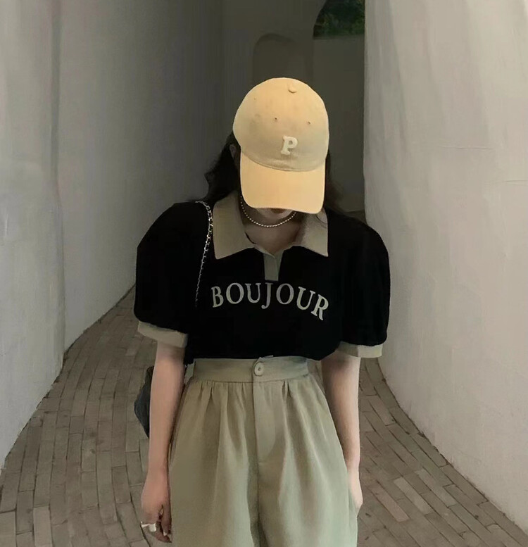 [event with you] letter loose color contrast polo shirt x0032-1 \lsw
