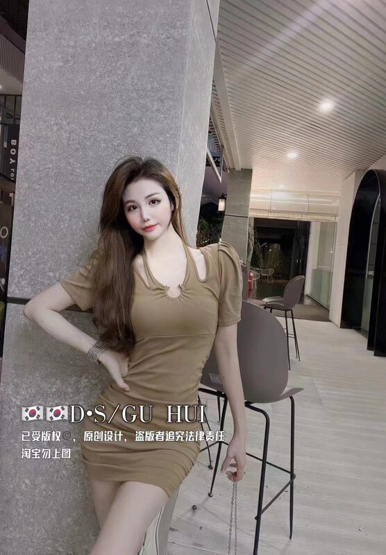 [top] neckline cut-out slim fitting Spice Girl Dress 9316# zjy