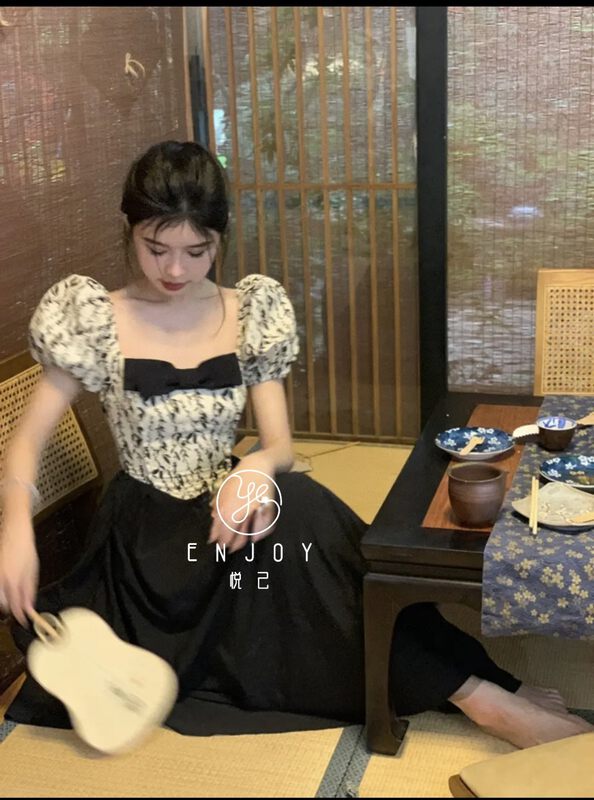 [enjoy · Yueji] Vintage Print stitched waist dress 9048\pcz
