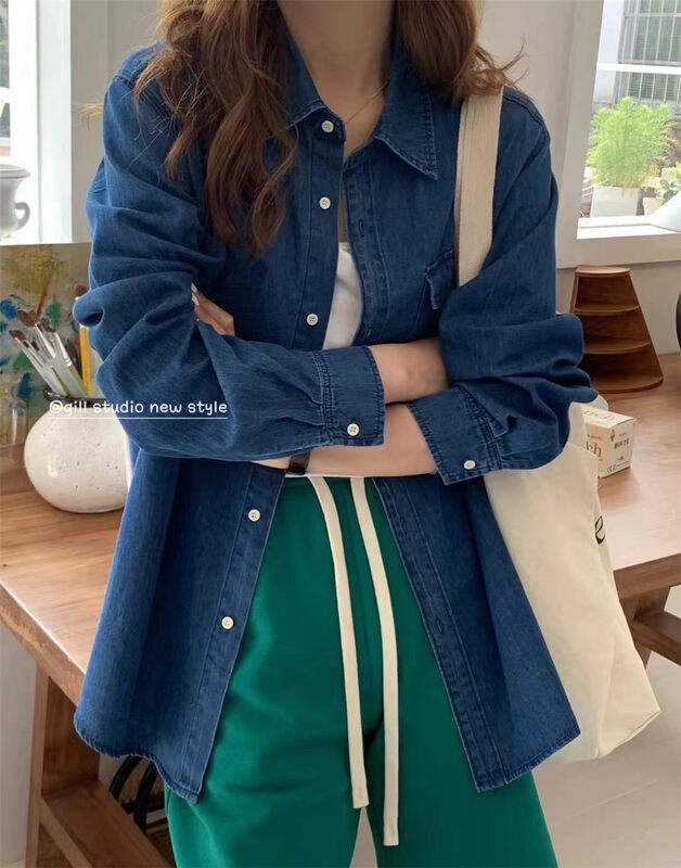 [gill] Korean loose single pocket denim shirt 1012# ZSY