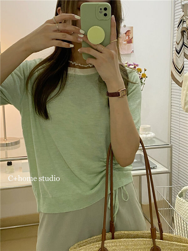 Original price 56.40! [c+home] Korean slim drawstring contrast color sweater 22253# HBx