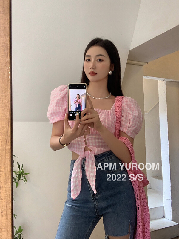 [APM yuroom] sweet lattice fashion shirt ys1-8016# LSL