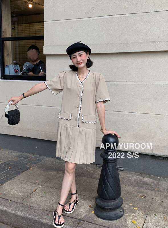 [APM yuroom] temperament celebrity Xiaoxiang wind Pleated Dress ys1-8165# LSL