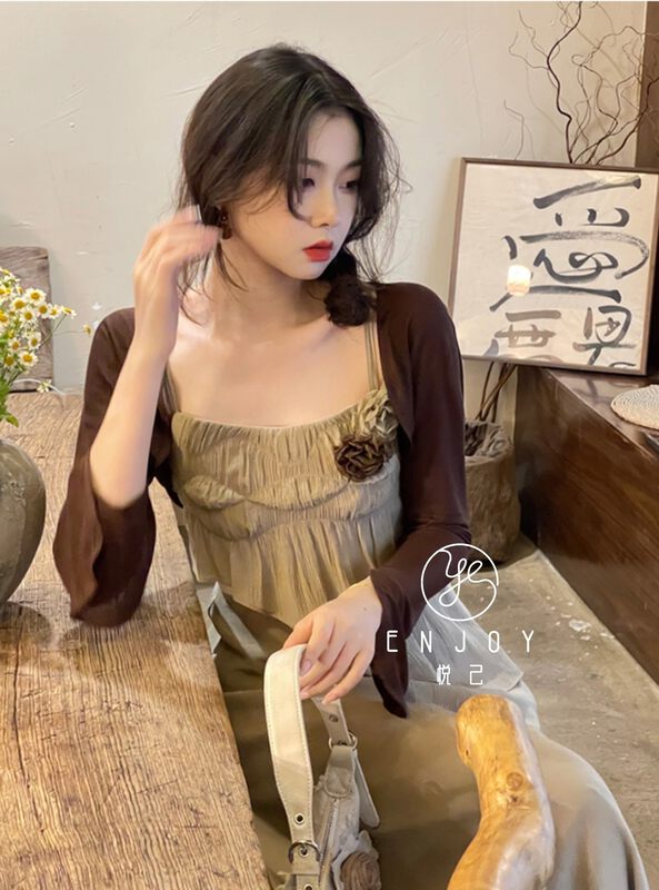 [enjoy · Yueji] French retro Ruffle lace dress + short cardigan two-piece suit 9013# PCZ