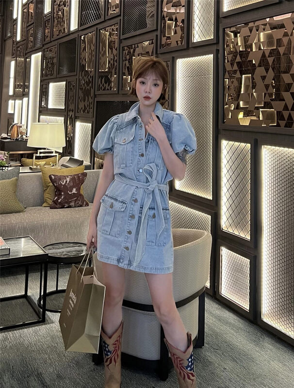 [laga] fashionable versatile skinny denim Jumpsuit (with belt) 8181# JJ