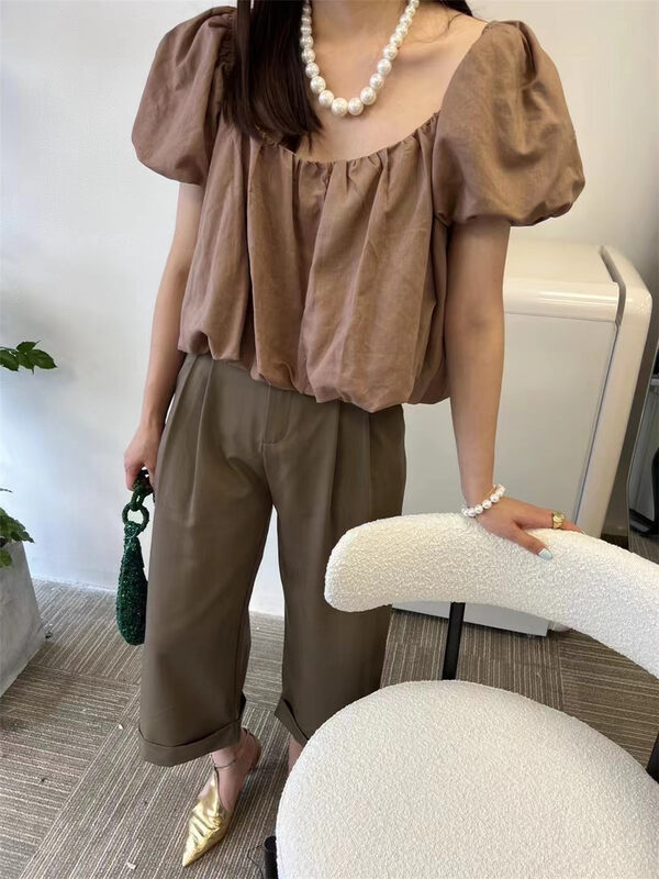[miss coffee] curled loose wide leg casual pants 6876# XYJ