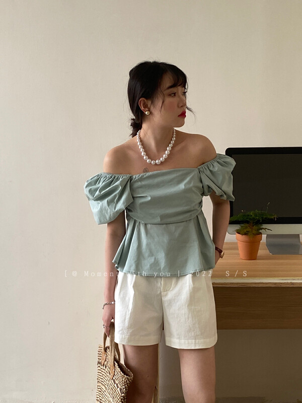 [event with you] fashionable foreign style bubble sleeve off shoulder shirt t0820-j\lsw