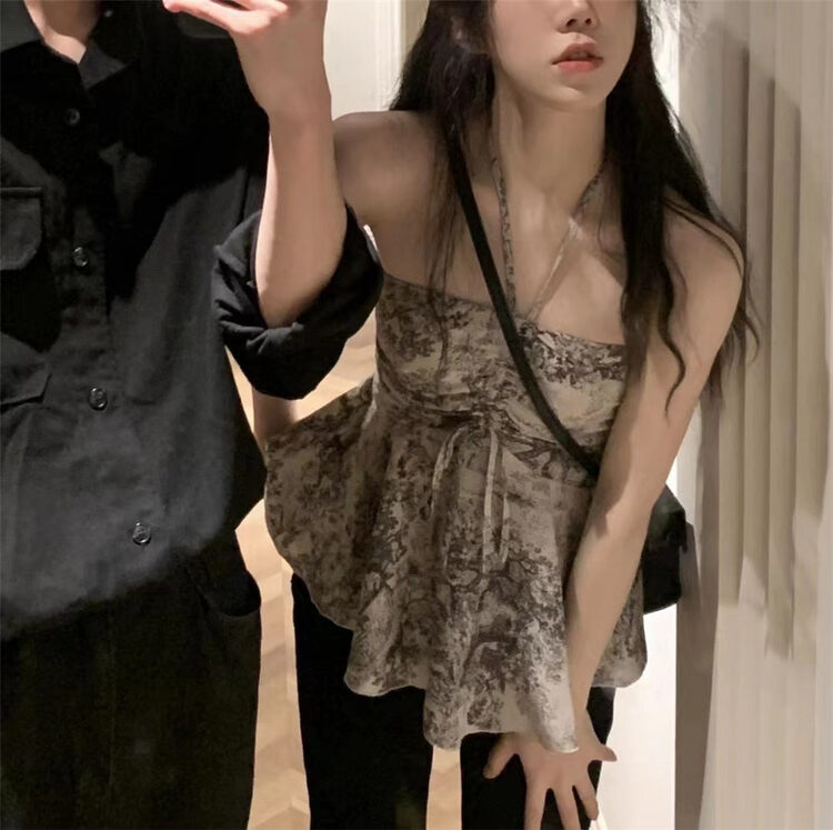 [six] ink painting fashion temperament shirt (with detachable sleeves) 6350# PCZ