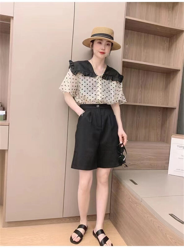 [mm.c] Navy collar Polka Dot Shirt 85620-1# XJ