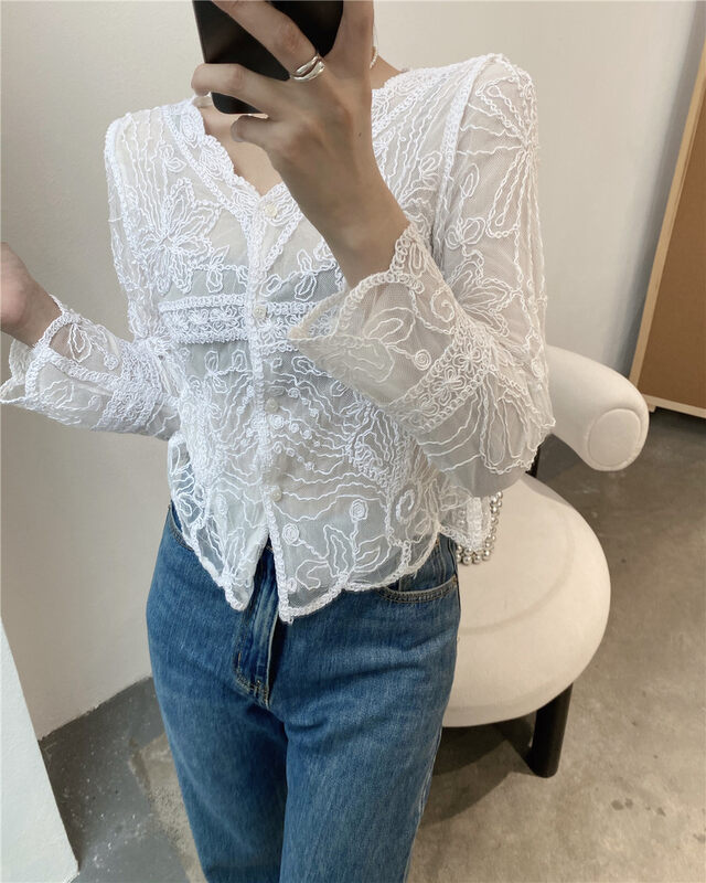 Original price 77.83! [modern 197] V-neck Korean retro sunscreen shirt 5992# LSL