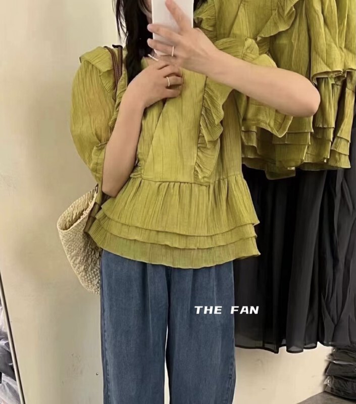 [the fan] heavy industry V-neck design Ruffle shirt y509385# zxx