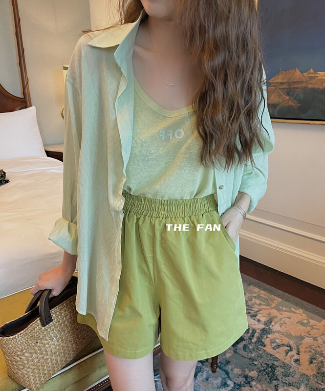 Four colors! [the fan] elastic waist twill wide leg casual shorts 504899# zxx