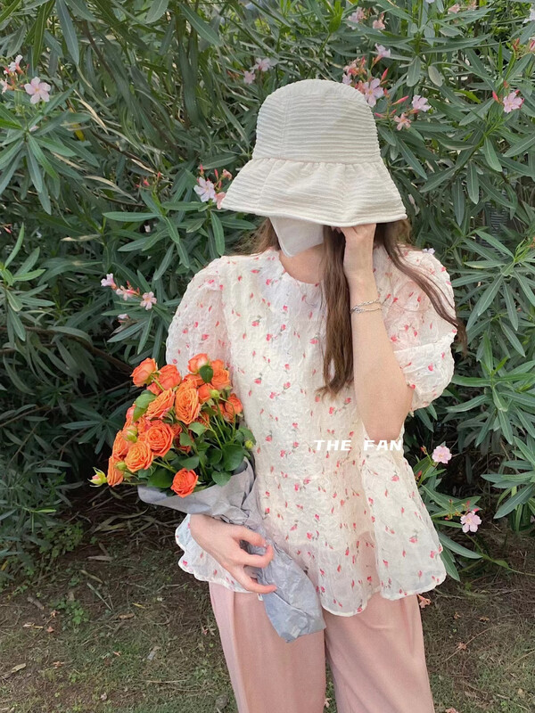 [the fan] Korean pleated small flower shirt 502166\zxx
