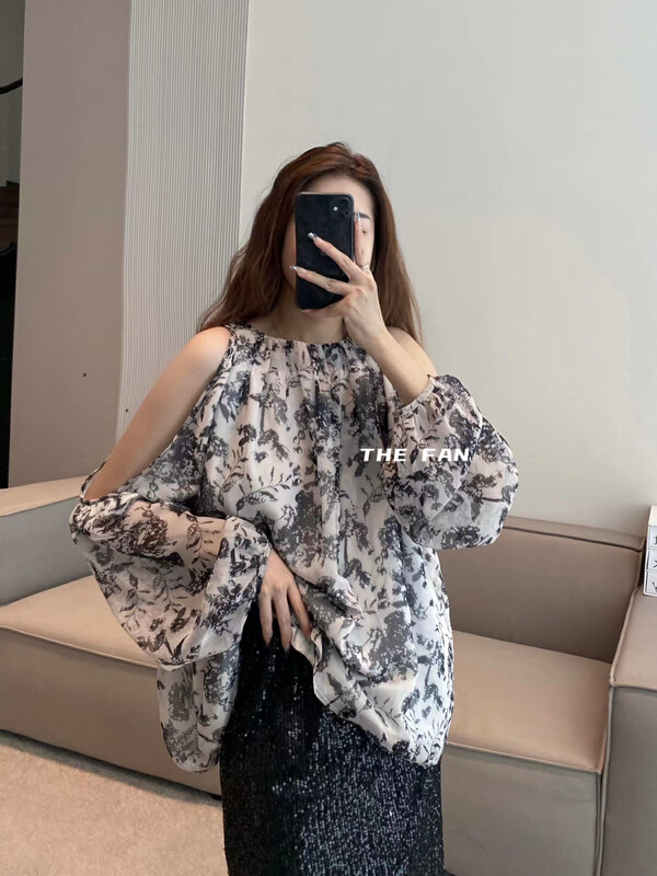 [the fan] round neck off shoulder fashion shirt 503659 # zxx