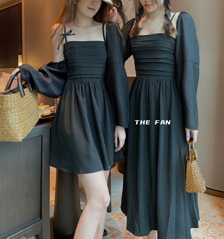[the fan] Strapless suspender dress + long sleeve versatile sunscreen shirt set y502157# zxx