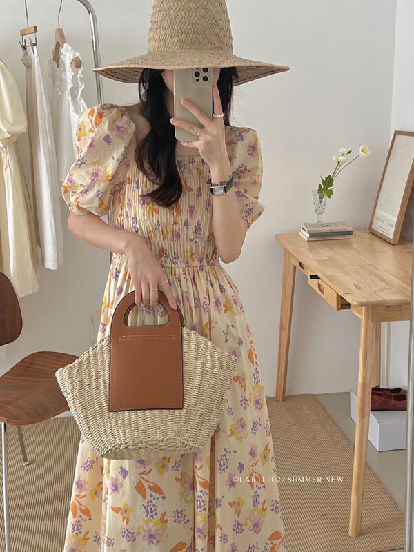 [larti] broken flower elastic Korean dress c8395# ll