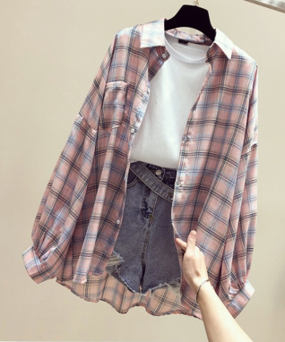 Plaid Shirt Long Sleeve women's wear 2022 new fashion spring autumn loose coat sunscreen blouse light mature