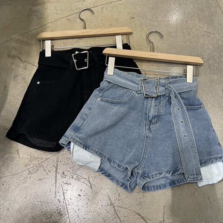 [the fan] fashionable and versatile wide belt denim shorts (with belt) 508666# zxx