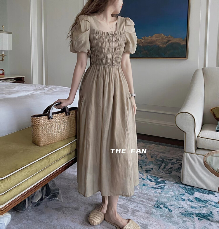 [the fan] square neck bubble sleeve pull dress 507516 \zxx
