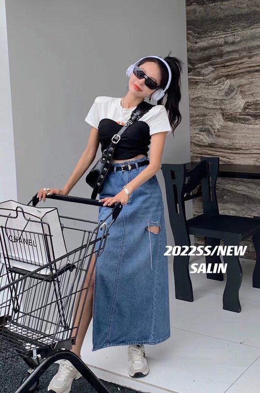[Salin] irregular temperament slim skirt (with belt / detachable chain) 6925# PCZ