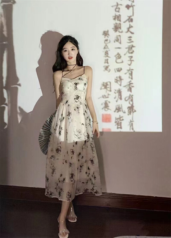 [the fan] French Vintage Print suspender dress 507988 \zxx