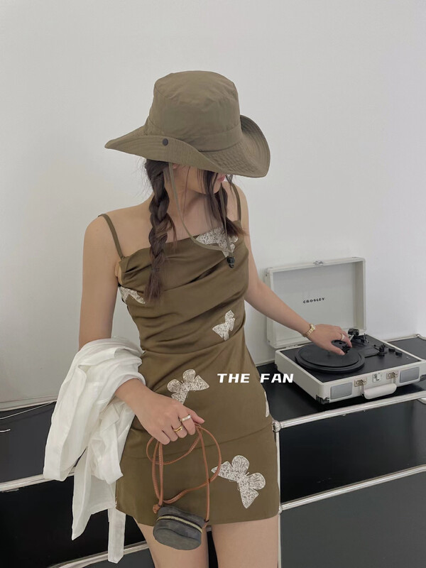 [the fan] pure desire style butterfly print suspender dress 50261# zxx