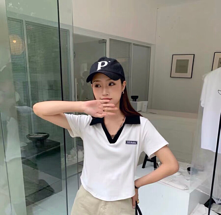 [three thousand gold] polo collar color matching versatile short sleeve T-shirt 02335; ll