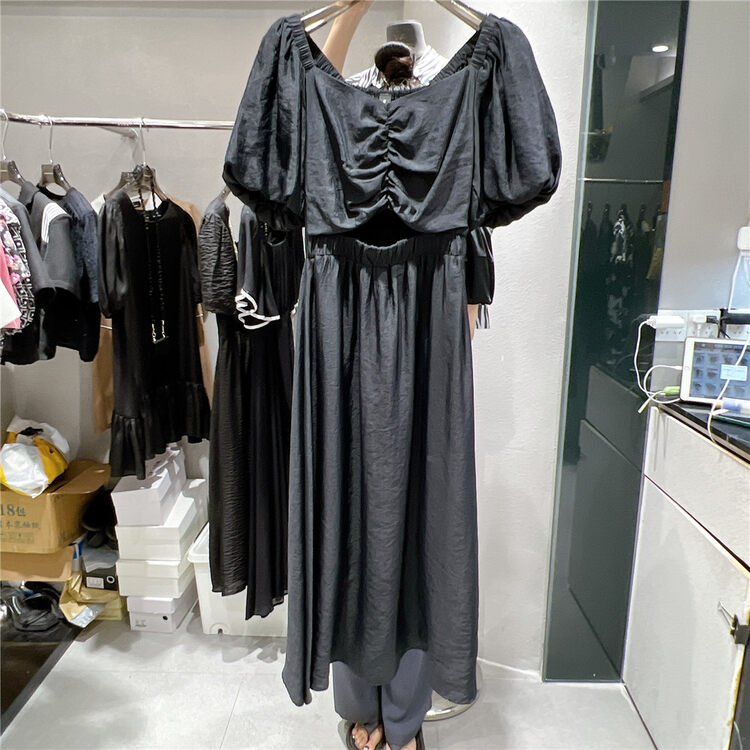 [B-O] square neck temperament slim dress 87336# XYJ