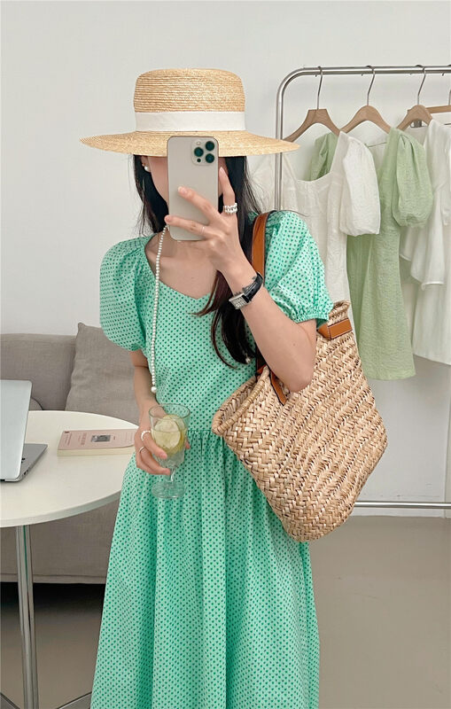 [larti] Polka Dot lady Pleated Dress c8412# ll