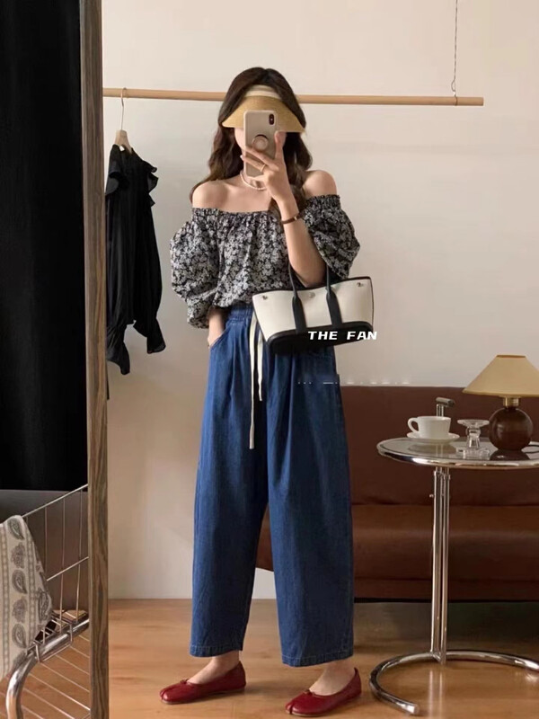 [the fan] Korean elastic waist drawstring jeans 505902-1 \zxx