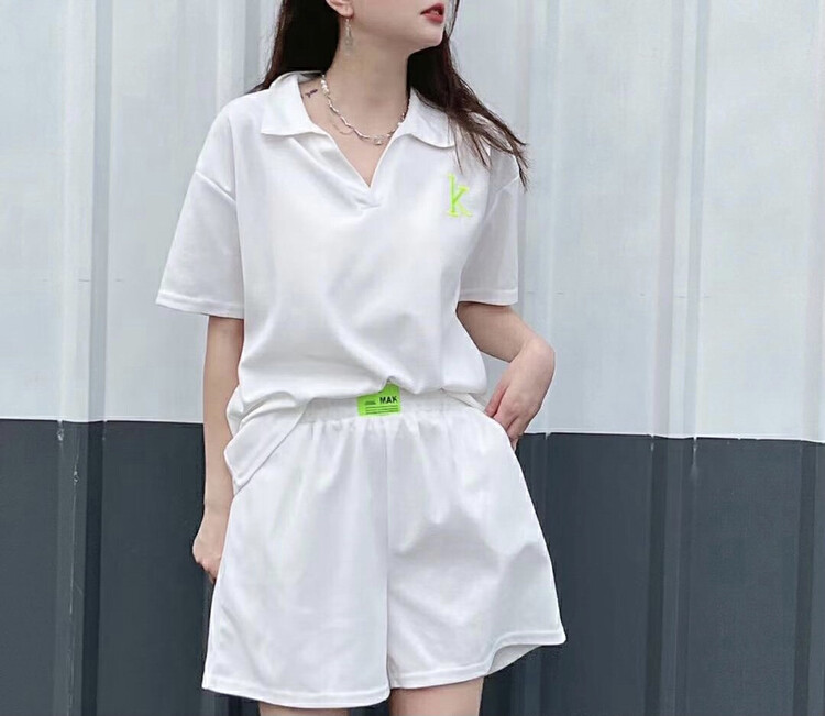 [three thousand gold] letter embroidery fashion short sleeve T-shirt + slim casual Shorts Set 921-1# ll