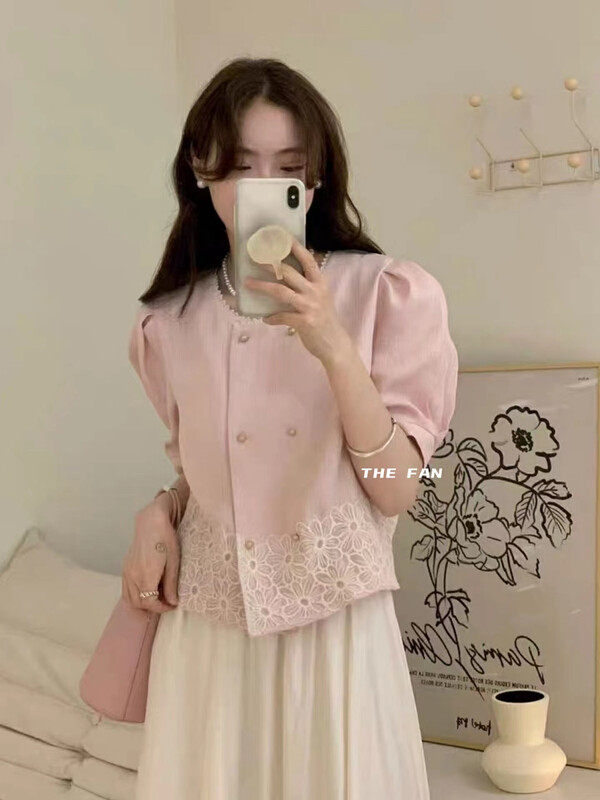 [the fan] Vintage double breasted lace blouse 501512# zxx