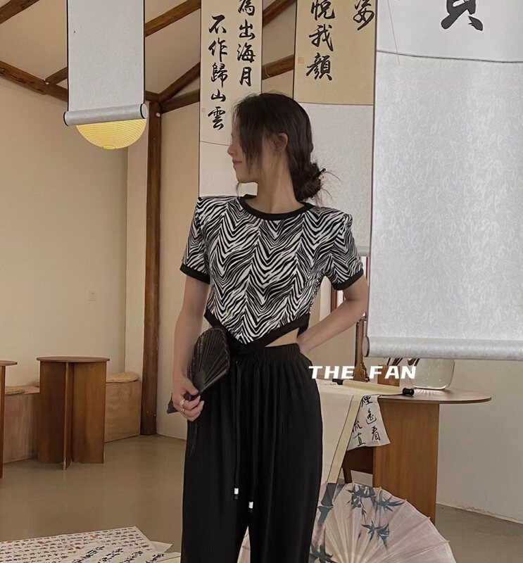 [the fan] fashion round neck zebra short sleeve T-shirt 508226# zxx
