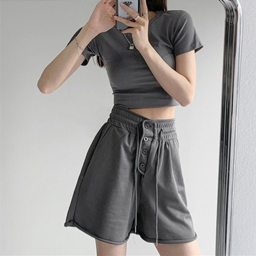 Official figure sports shorts, guard pants, women's summer clothes, thin style, leisure, high waist, loose straight tube, student wide leg pants, cropped pants