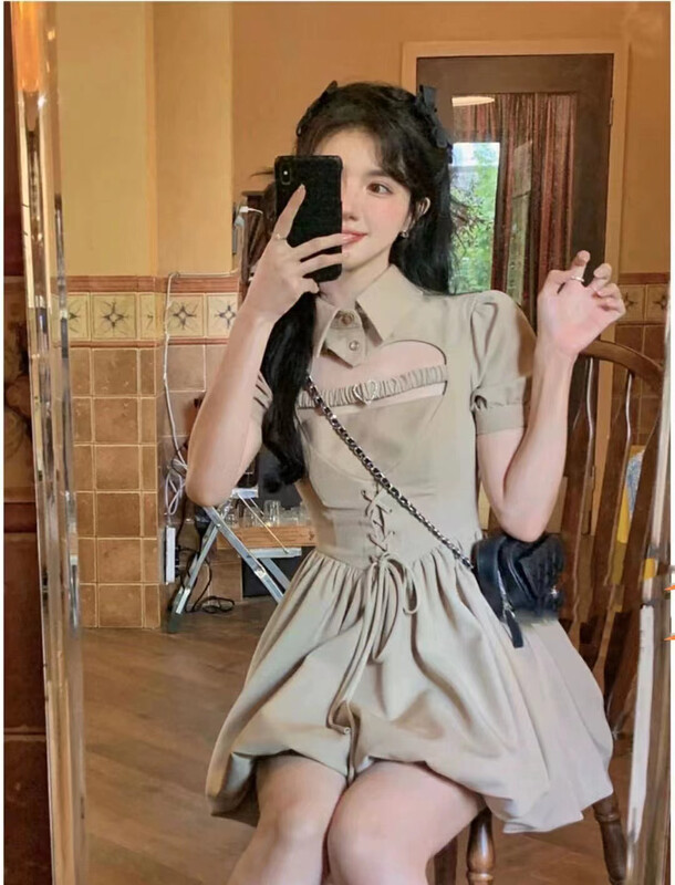 [fan fan fan] Vintage first love stand collar hollow out dress (with waist rope) 0156# zxx