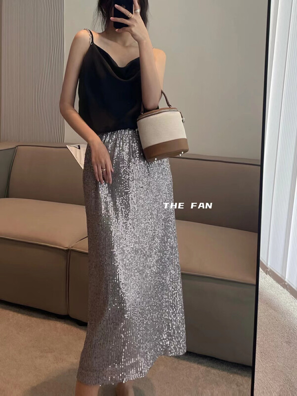 [the fan] fashionable and versatile Sequin slit skirt 507311 \zxx