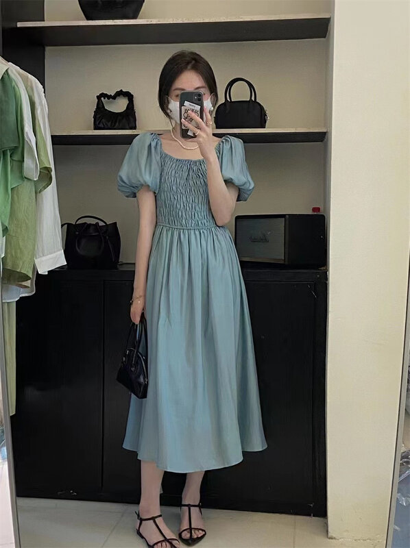 [larti] fresh age reducing wind pressure pleated square neck dress lc8529# ll
