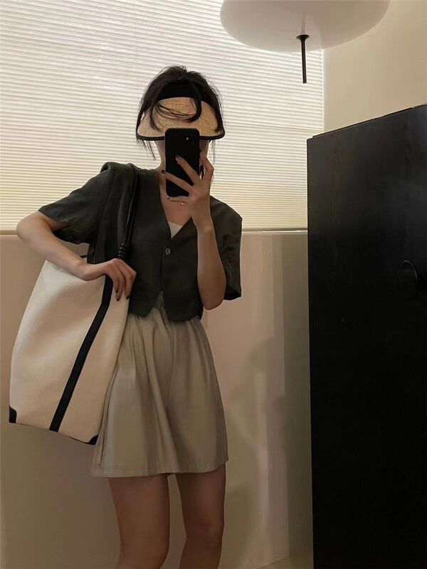 [larti] net version single button basic versatile shirt 8838# ll