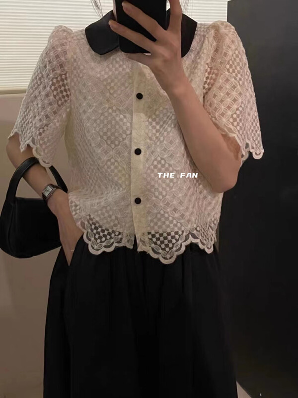 [the fan] color blocking fashion single breasted blouse 507819# zxx